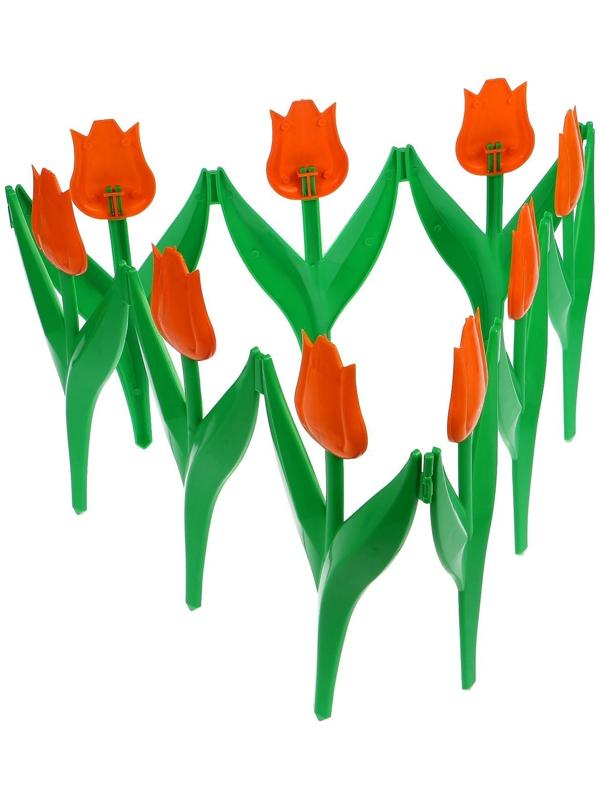 Ограждение декоративное, 30 × 225 см, 5 секций, пластик, оранжевый цветок, «Тюльпан»