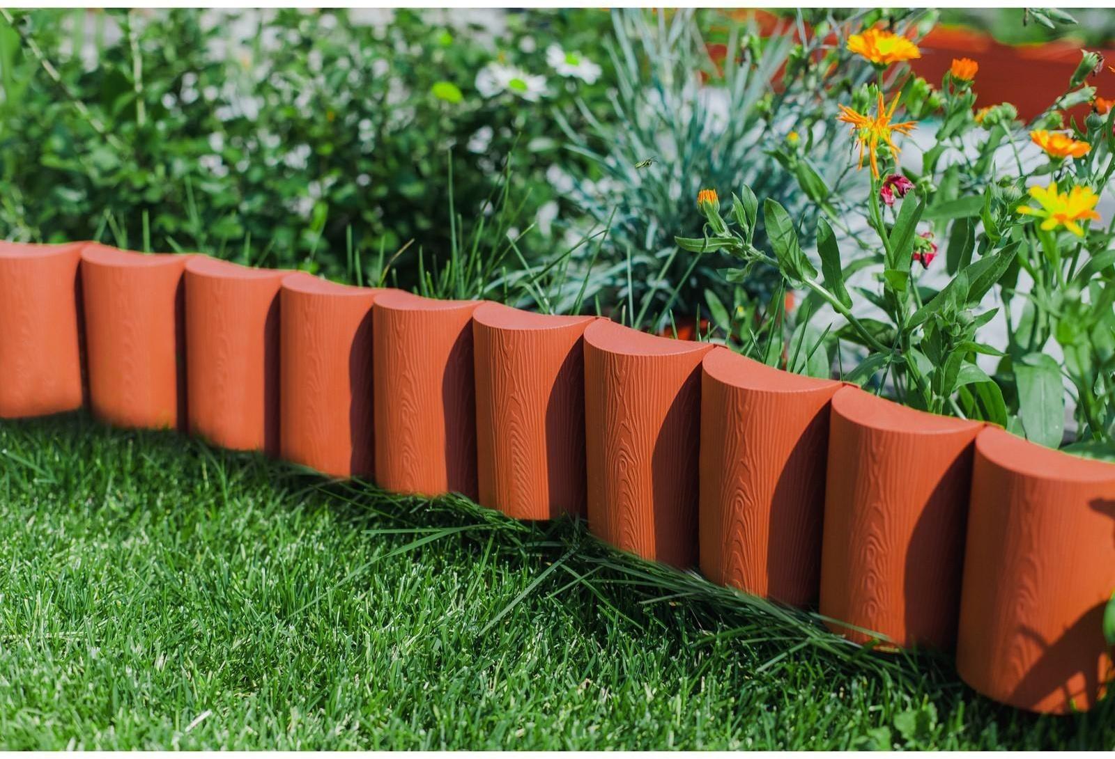 Ограждение декоративное, 24 × 100 см, 10 секций, пластик, терракотовое, «Брёвнышко»