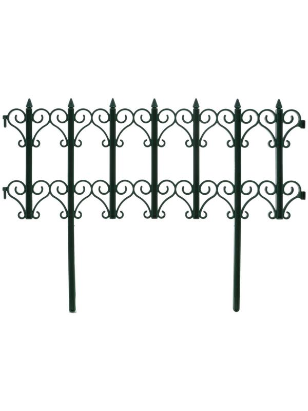 Ограждение декоративное, 25 × 180 см, 5 секций, пластик, зелёное, «Классика»