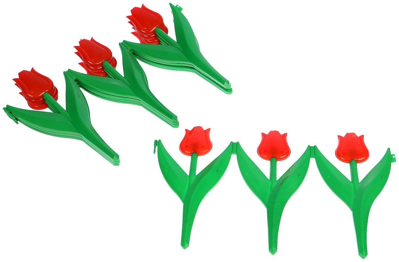 Ограждение декоративное, 30 × 225 см, 5 секций, пластик, красный цветок, «Тюльпан»