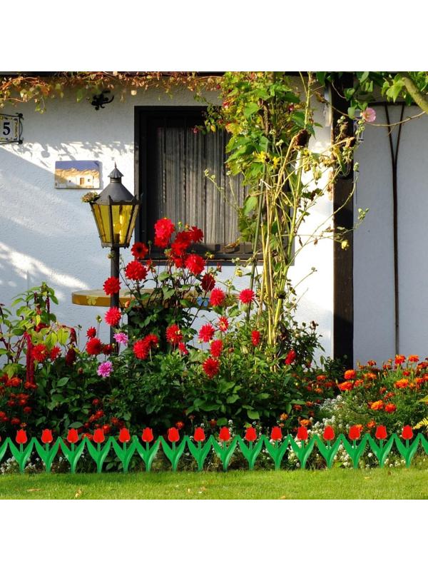 Ограждение декоративное, 30 × 225 см, 5 секций, пластик, красный цветок, «Тюльпан»