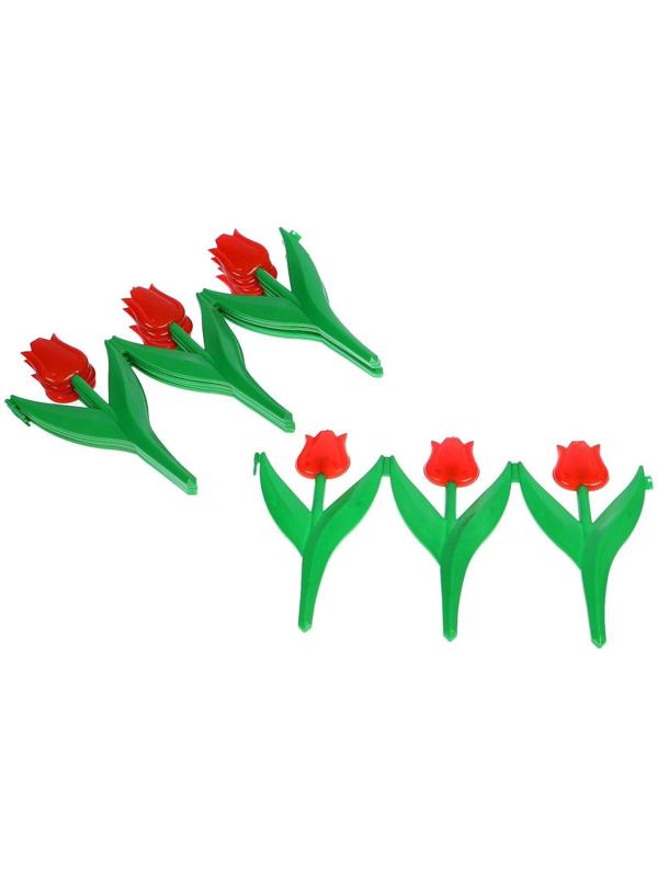 Ограждение декоративное, 30 × 225 см, 5 секций, пластик, красный цветок, «Тюльпан»