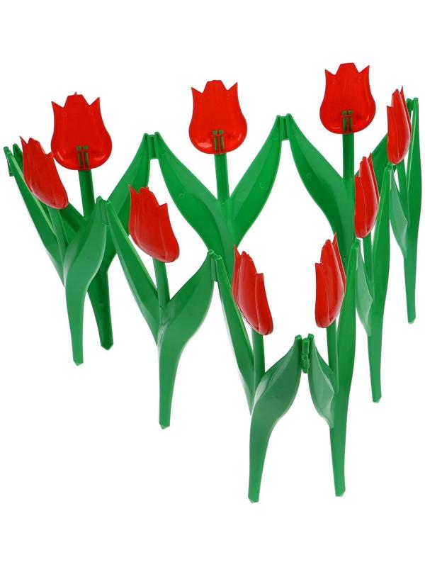 Ограждение декоративное, 30 × 225 см, 5 секций, пластик, красный цветок, «Тюльпан»