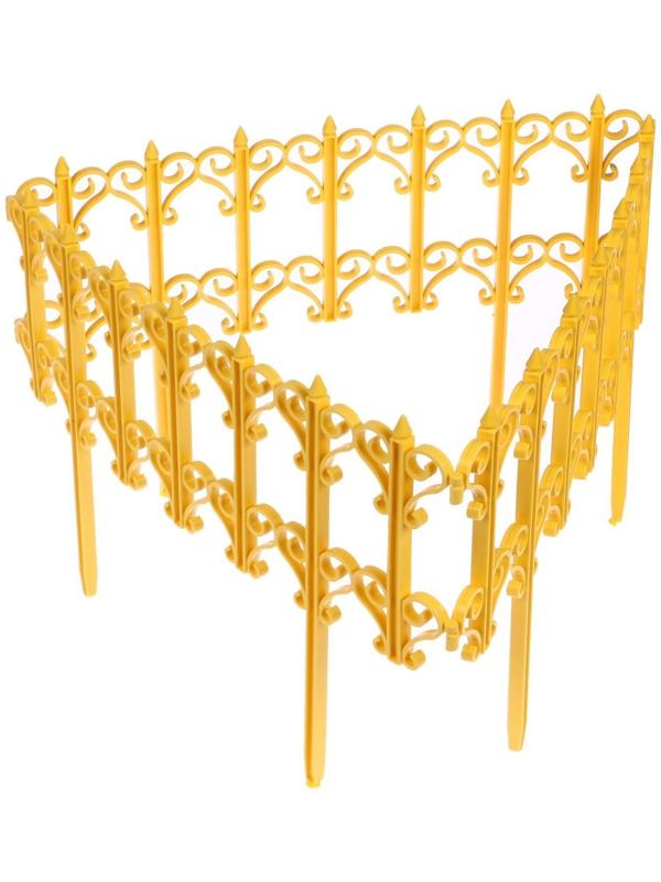 Ограждение декоративное, 25 × 180 см, 5 секций, пластик, жёлтое, «Классика»