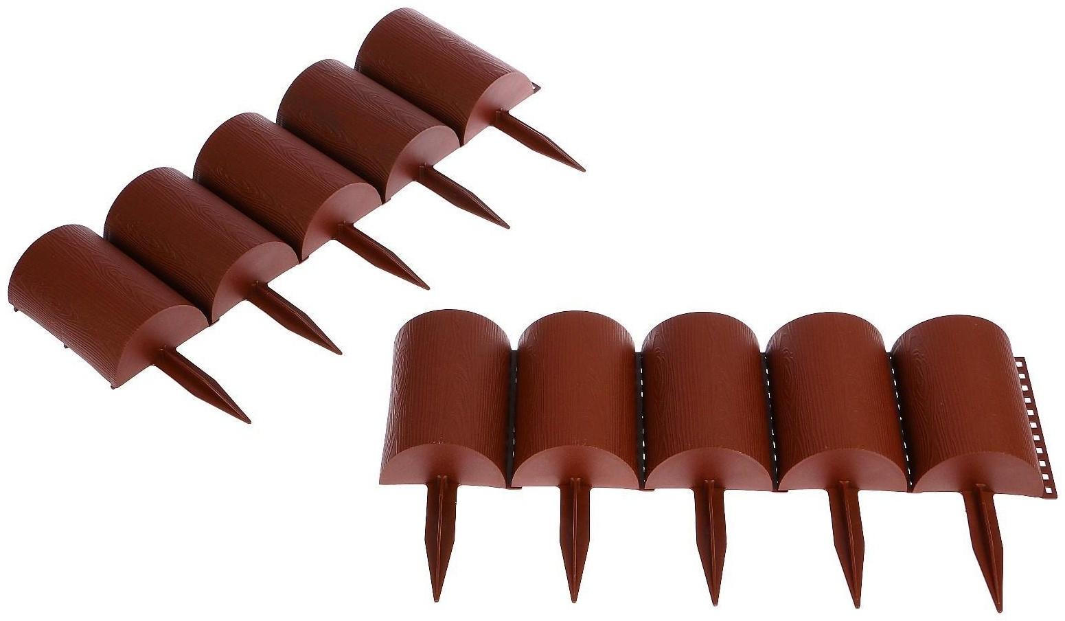 Ограждение декоративное, 24 × 100 см, 10 секций, пластик, коричневое, «Брёвнышко»