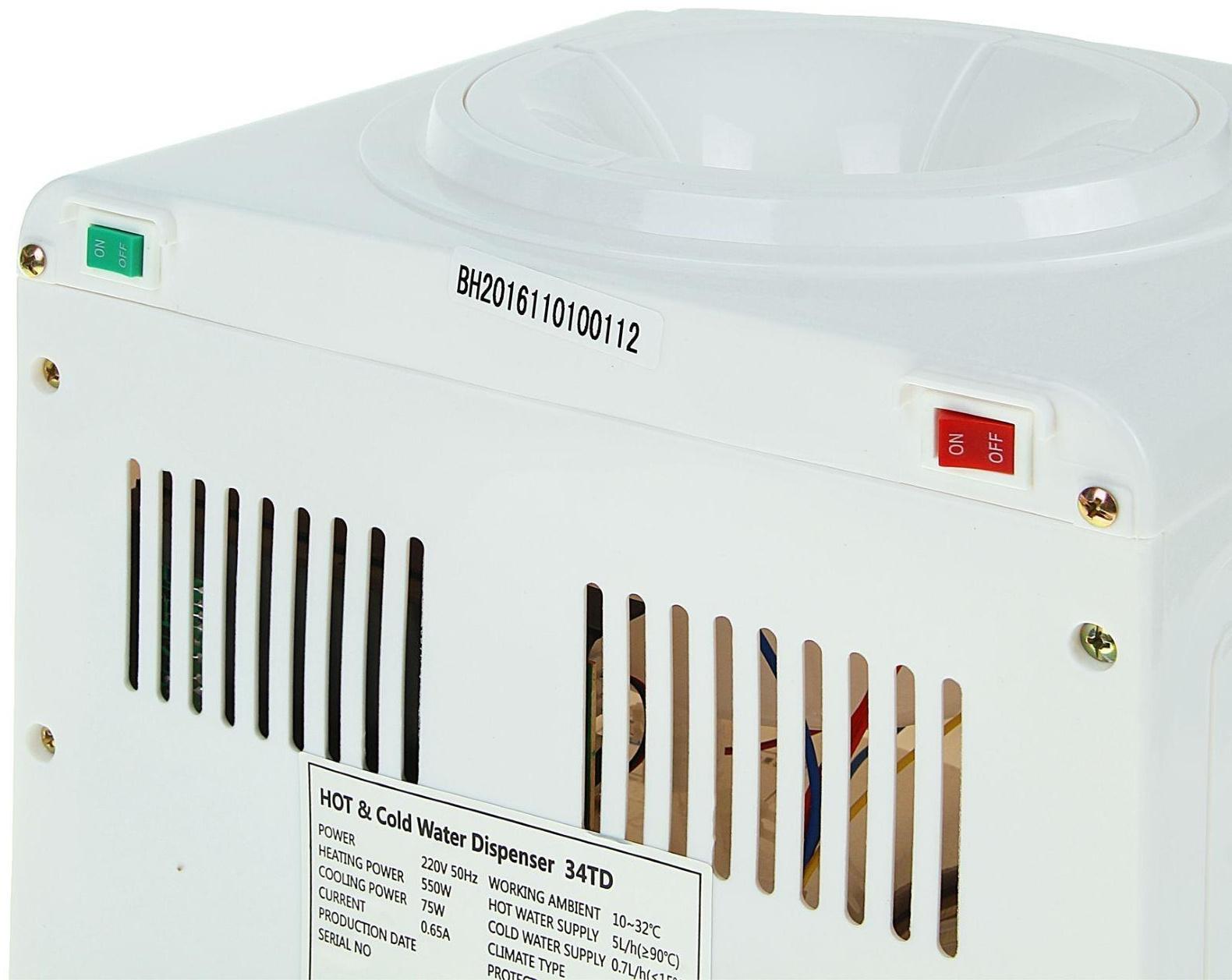 Кулер для воды LESOTO 34 TD, нагрев и охлаждение, 500-550/68 Вт, белый