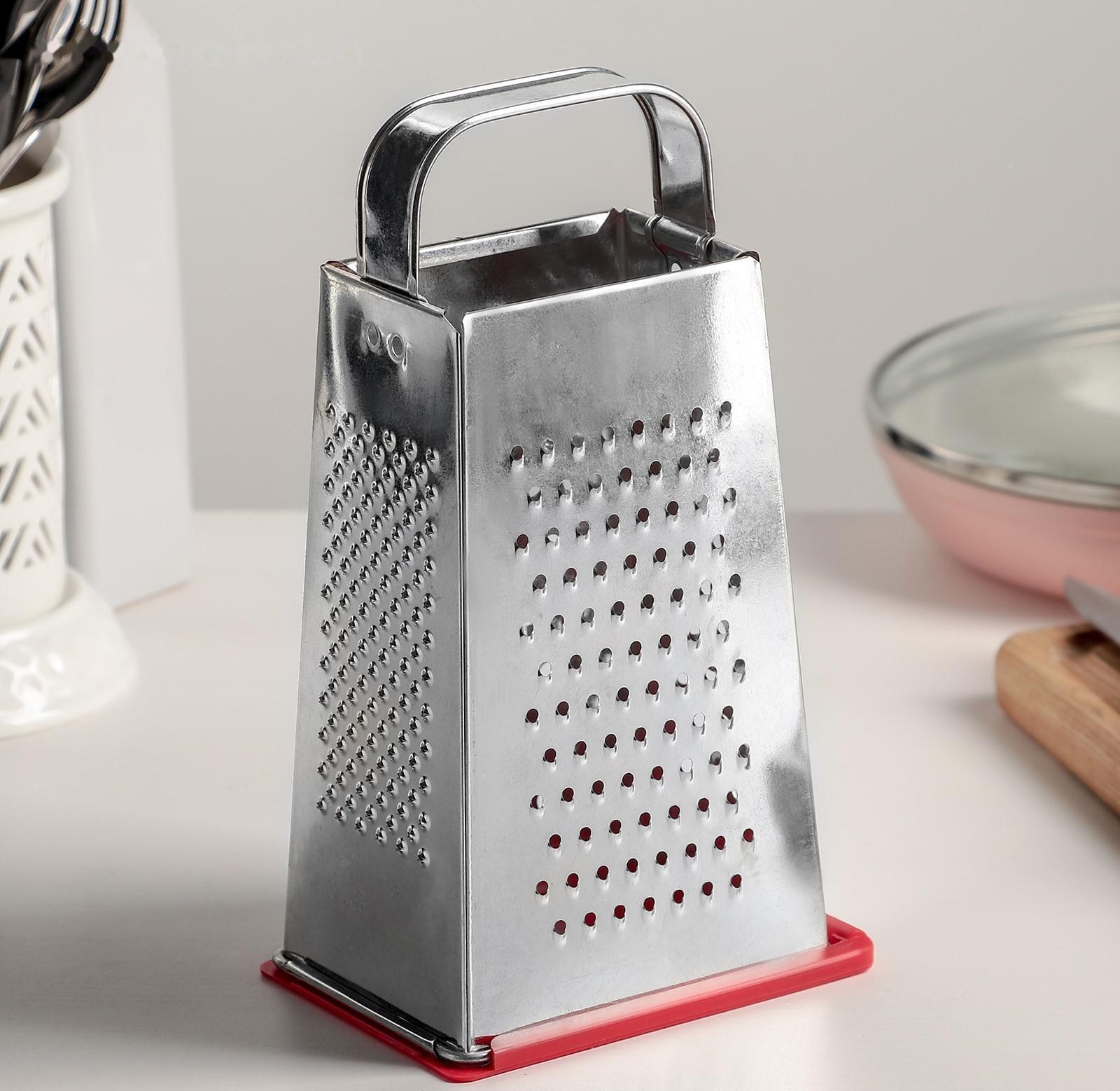 Тёрка с крышкой-дозатором и стороной для сыра, металлическая ручка, цвет МИКС