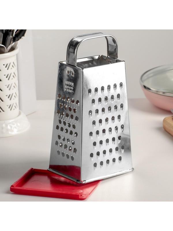 Тёрка с крышкой-дозатором и стороной для сыра, металлическая ручка, цвет МИКС