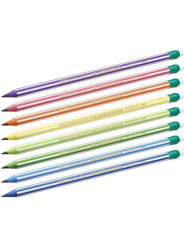 Карандаш чернографитный HB, BIC Evolution Stripes, c ластиком, корпус с полосками, микс