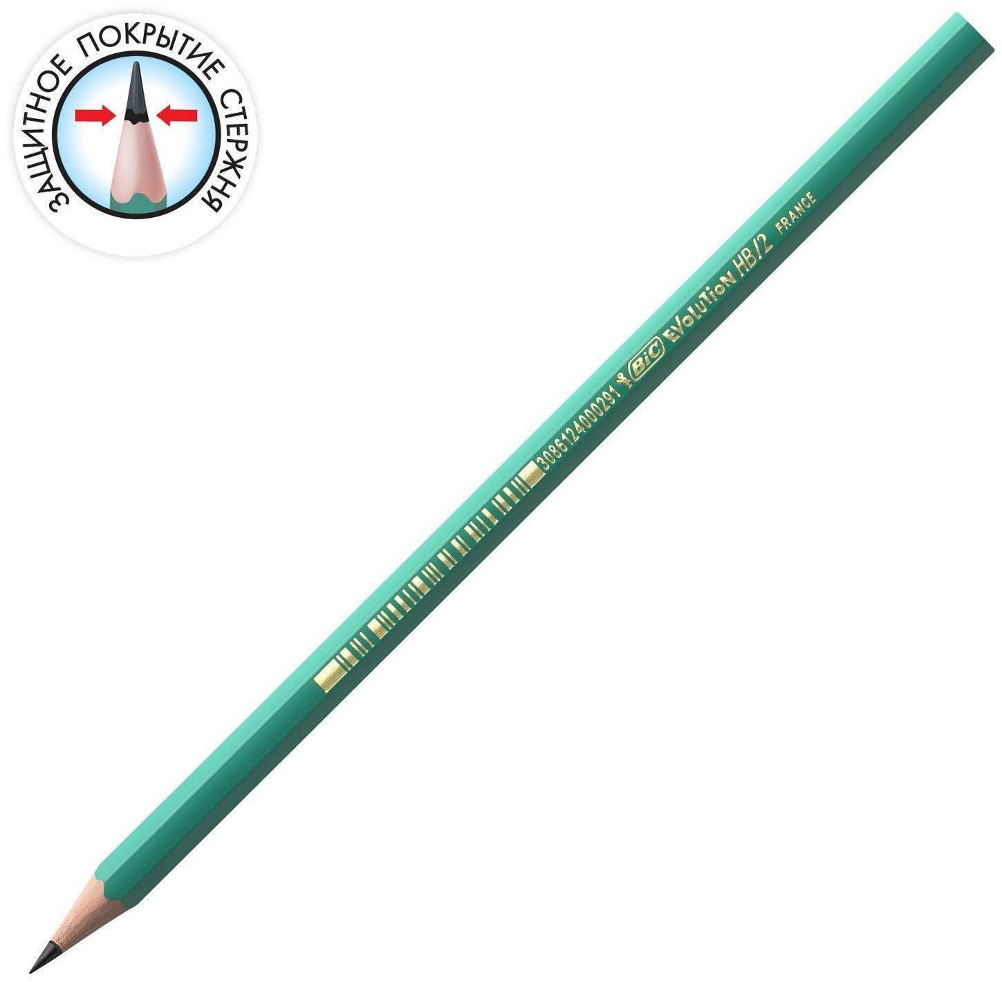 Карандаш чернографитный (простой) НВ, BIC Evolution, заточенный, пластик, без ластика, шестигранный, зеленый корпус