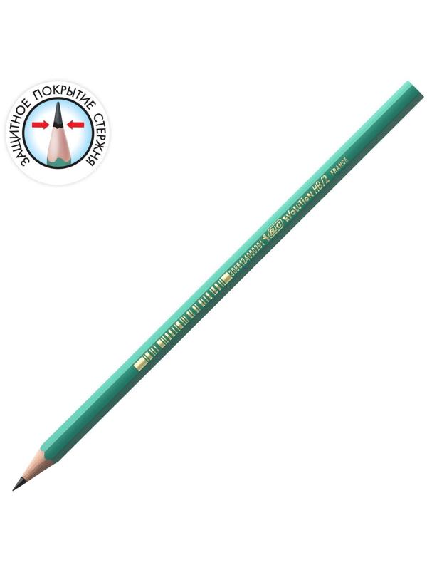 Карандаш чернографитный (простой) НВ, BIC Evolution, заточенный, пластик, без ластика, шестигранный, зеленый корпус