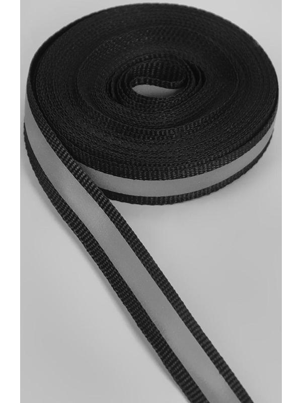 Светоотражающая лента-стропа, 10 мм, 5 ± 1 м, цвет чёрный