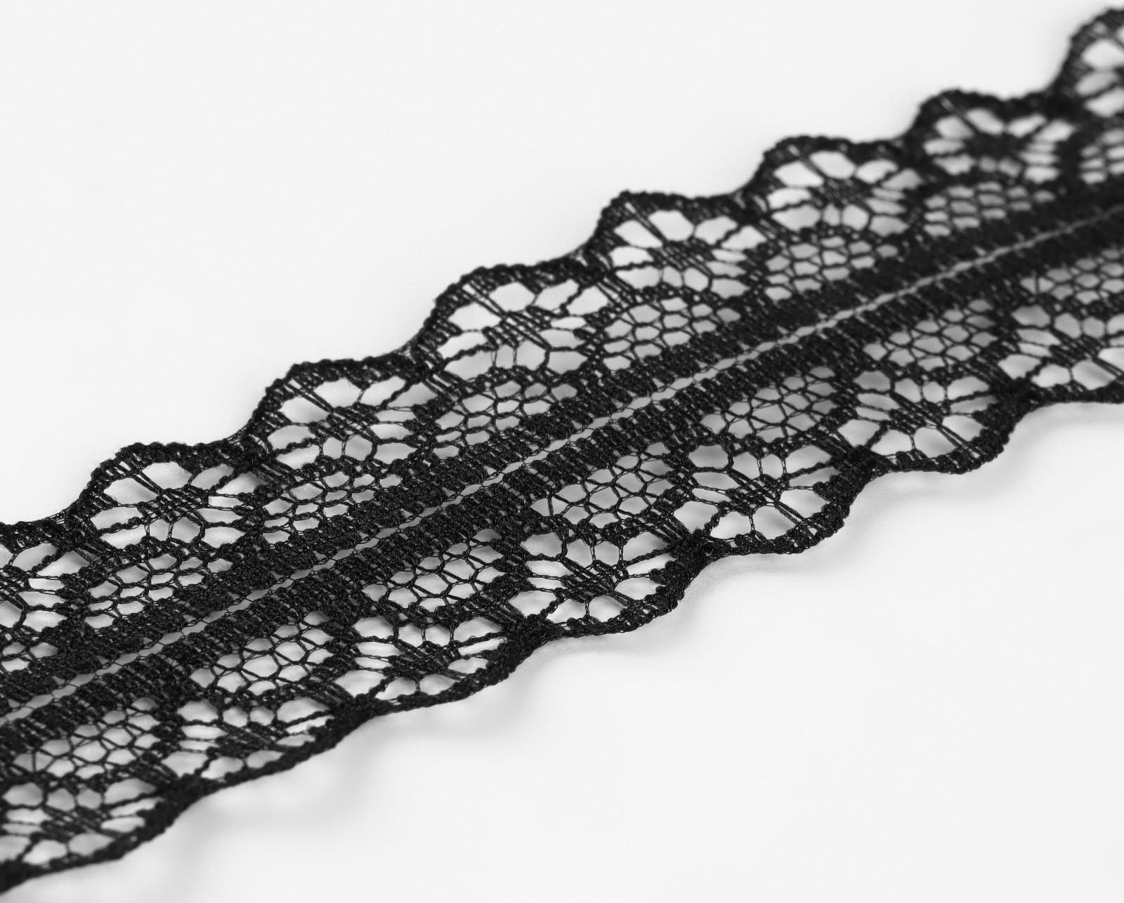 Кружево капроновое, 30 мм × 10 ± 1 м, цвет чёрный