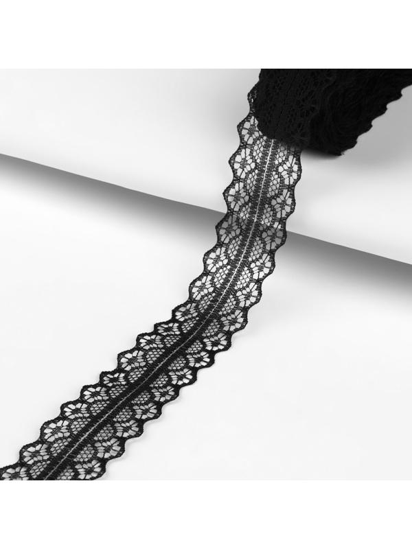 Кружево капроновое, 30 мм × 10 ± 1 м, цвет чёрный