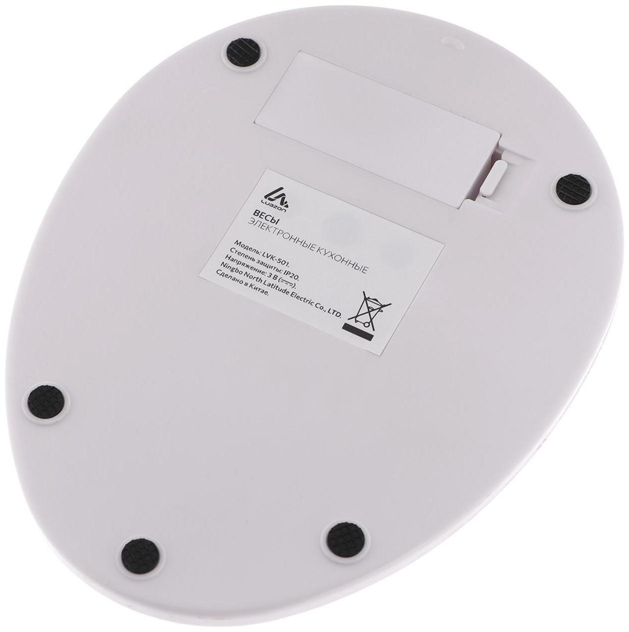 Весы кухонные Luazon LVK-501, электронные, до 5 кг, белые