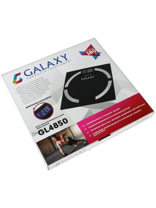 Весы напольные Galaxy GL 4850, диагностические, до 180 кг, 2хAAA, стекло, чёрные