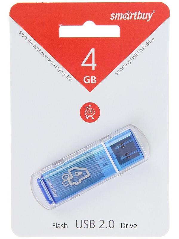 Флешка Smartbuy Glossy, 4 Гб, USB2.0, чт до 25 Мб/с, зап до 15 Мб/с, синяя