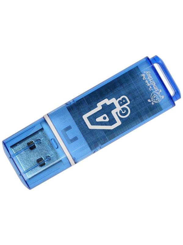 Флешка Smartbuy Glossy, 4 Гб, USB2.0, чт до 25 Мб/с, зап до 15 Мб/с, синяя