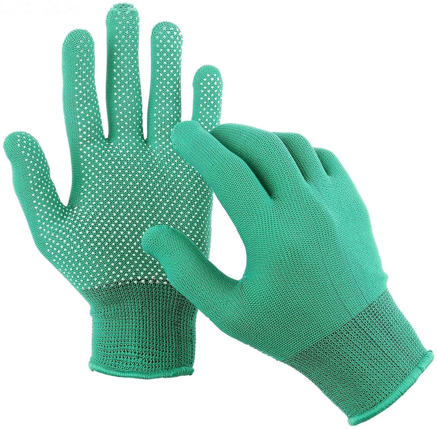Перчатки, х/б, с нейлоновой нитью, с ПВХ точками, размер 8, зелёные, «Точка», Greengo