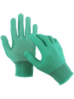 Перчатки, х/б, с нейлоновой нитью, с ПВХ точками, размер 8, зелёные, «Точка», Greengo
