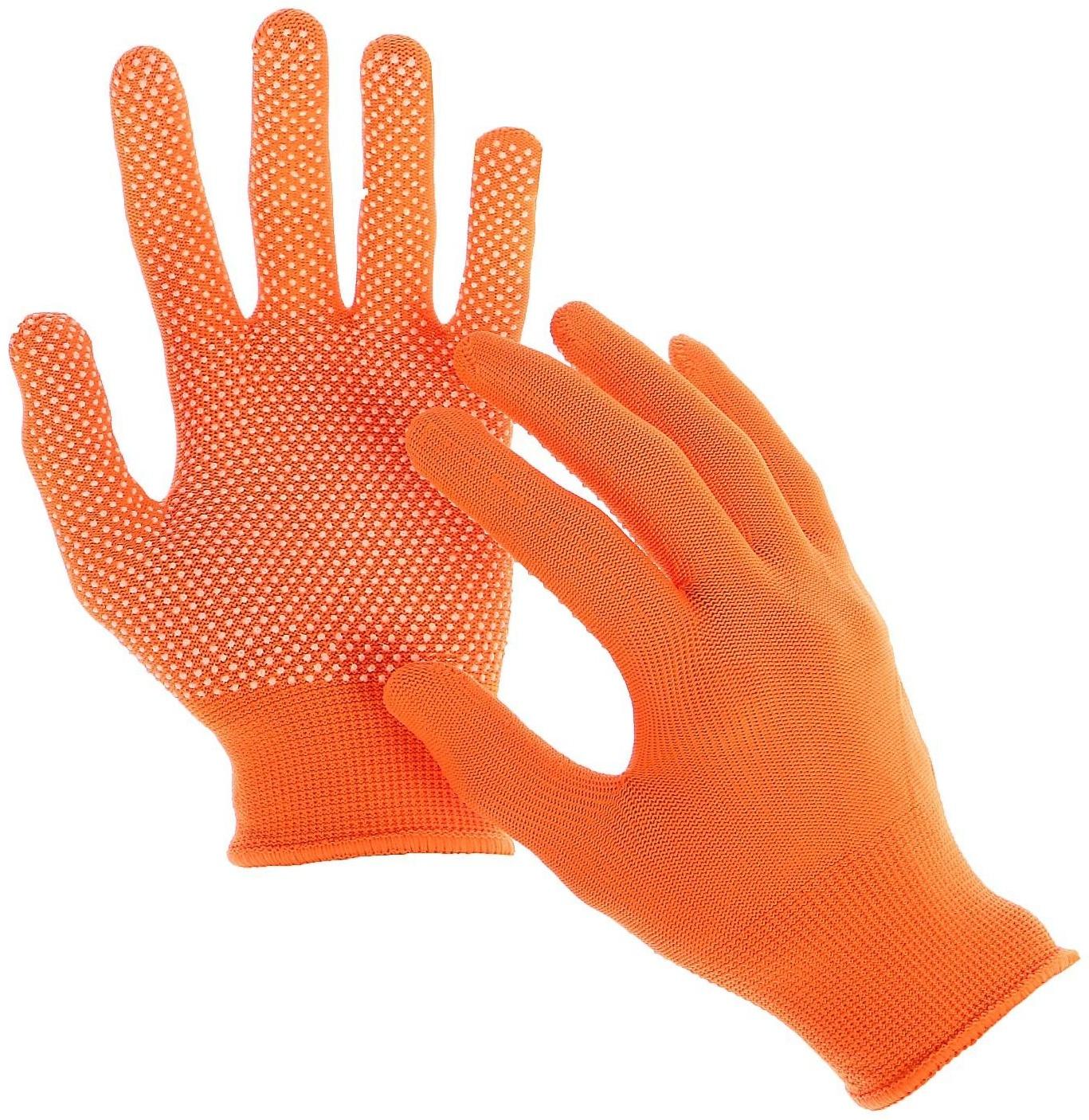 Перчатки, х/б с нейлоновой нитью, с ПВХ точками, размер 8, оранжевые, «Точка», Greengo