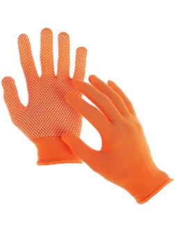 Перчатки, х/б с нейлоновой нитью, с ПВХ точками, размер 8, оранжевые, «Точка», Greengo