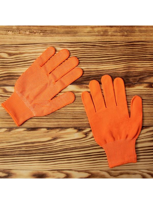 Перчатки, х/б с нейлоновой нитью, с ПВХ точками, размер 8, оранжевые, «Точка», Greengo