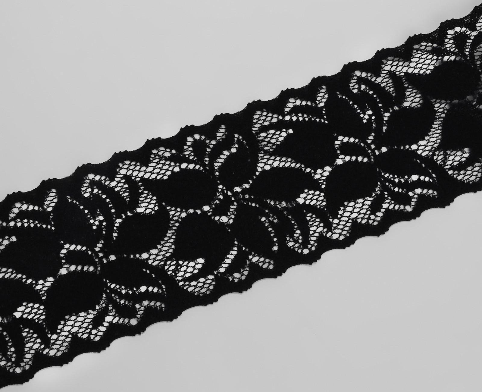 Кружево эластичное, 50 ± 5 мм × 10 ± 1 м, цвет чёрный