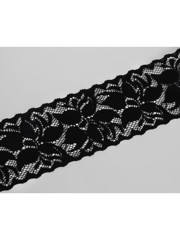 Кружево эластичное, 50 ± 5 мм × 10 ± 1 м, цвет чёрный