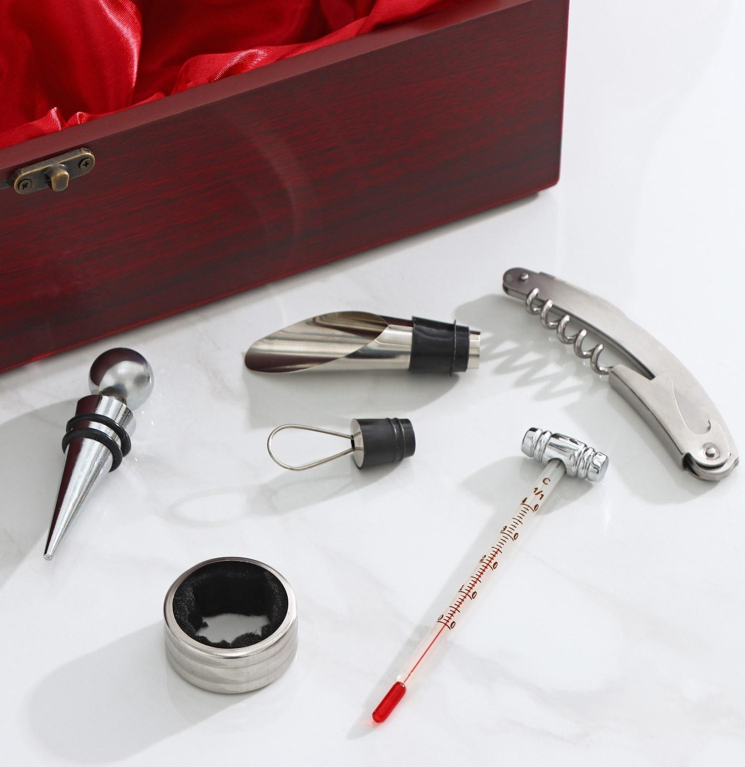 Набор для вина «Ла-Манш», 6 предметов: кейс для бутылки, каплеуловитель, кольцо, штопор, термометр, пробка