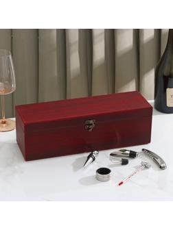 Набор для вина «Ла-Манш», 6 предметов: кейс для бутылки, каплеуловитель, кольцо, штопор, термометр, пробка