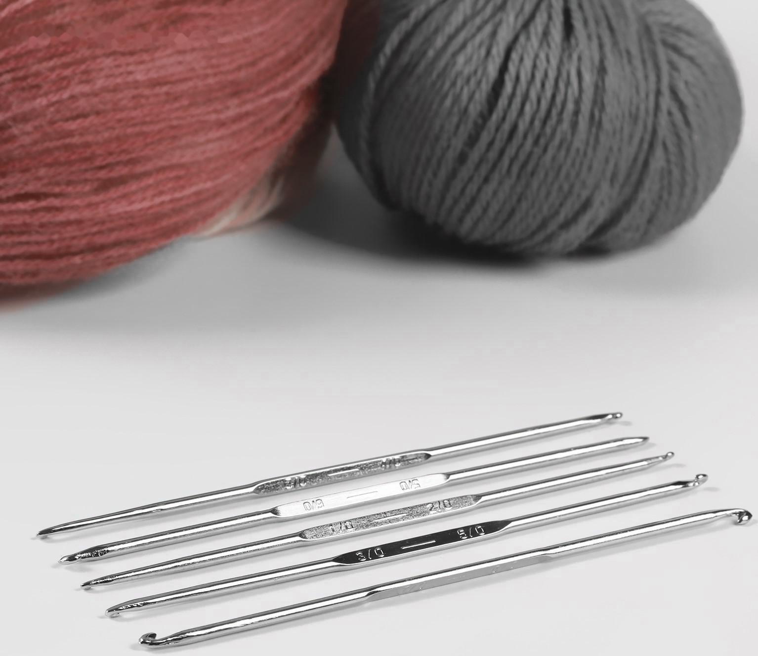 Набор двухсторонних крючков для вязания, 13 см, диаметр 0,5-3 мм МИКС, 5 шт