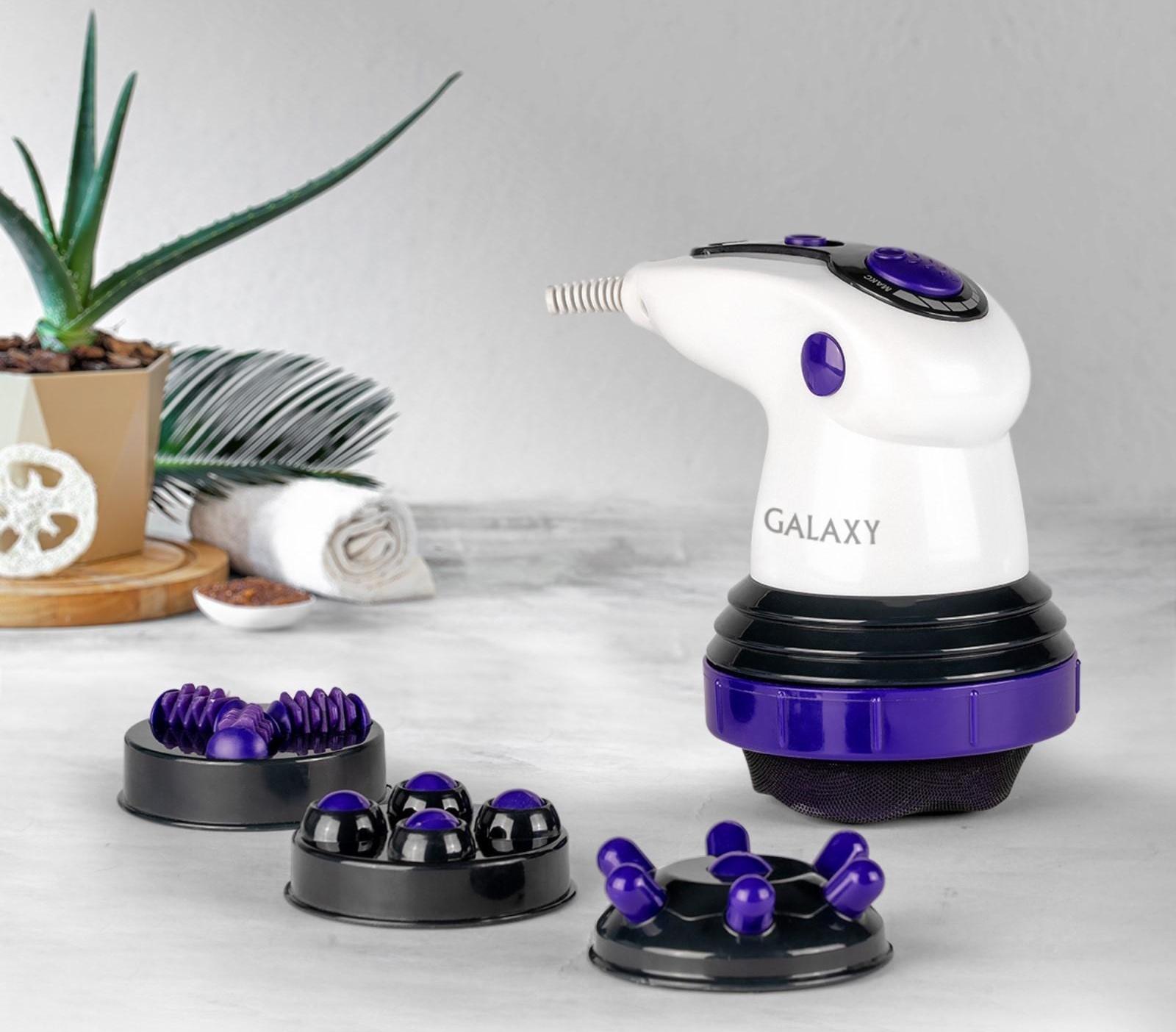 Массажёр для тела Galaxy GL 4942, электрический, 50 Вт, 5 насадок, 3 скорости, 220 В, фиолет.
