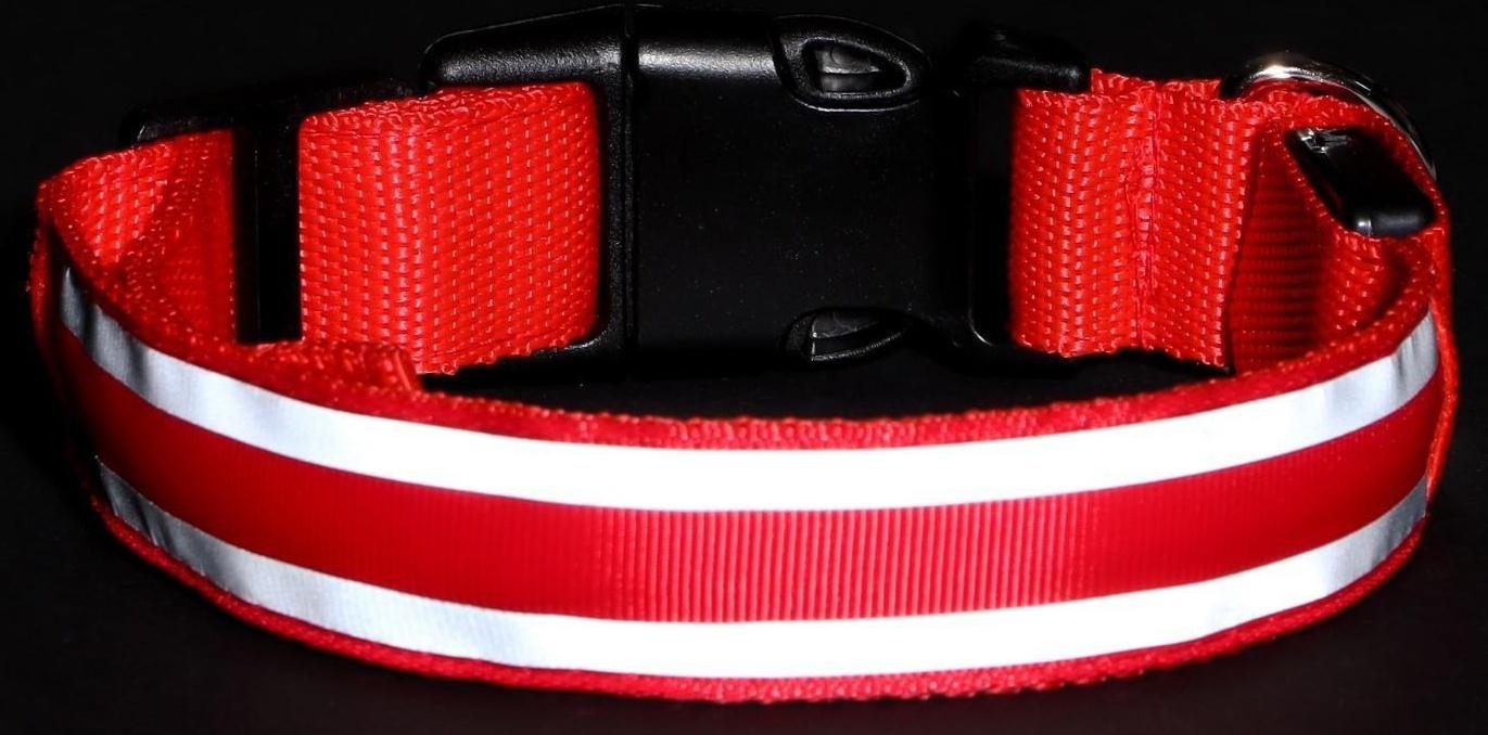 Ошейник с подсветкой и 2 светоотражающими полосами, размер S, 3 режима свечения, красный