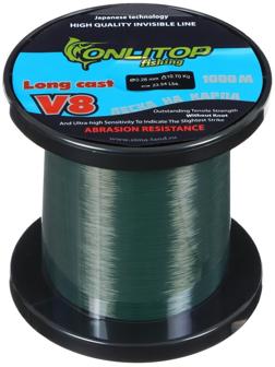 Леска V8 на карпа, d=0,28 мм, 1000 м, цвет тёмно-зелёный