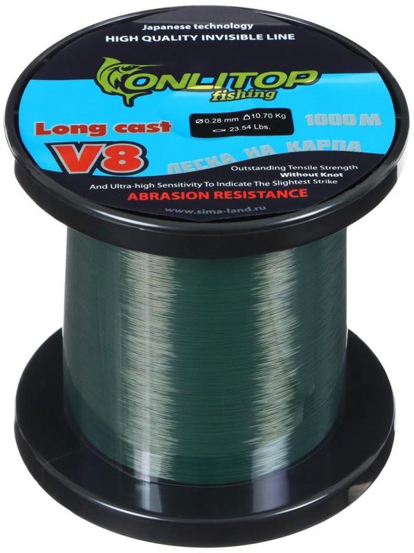 Леска V8 на карпа, d=0,28 мм, 1000 м, цвет тёмно-зелёный