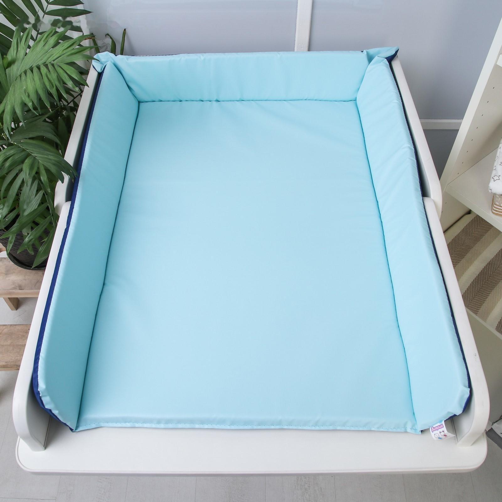 Матрасик для пеленального столика/комода двусторонний со складными бортиками 82х72 см., цвет синий/голубой