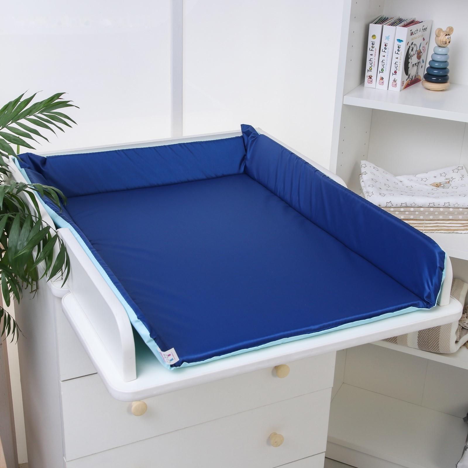 Матрасик для пеленального столика/комода двусторонний со складными бортиками 82х72 см., цвет синий/голубой