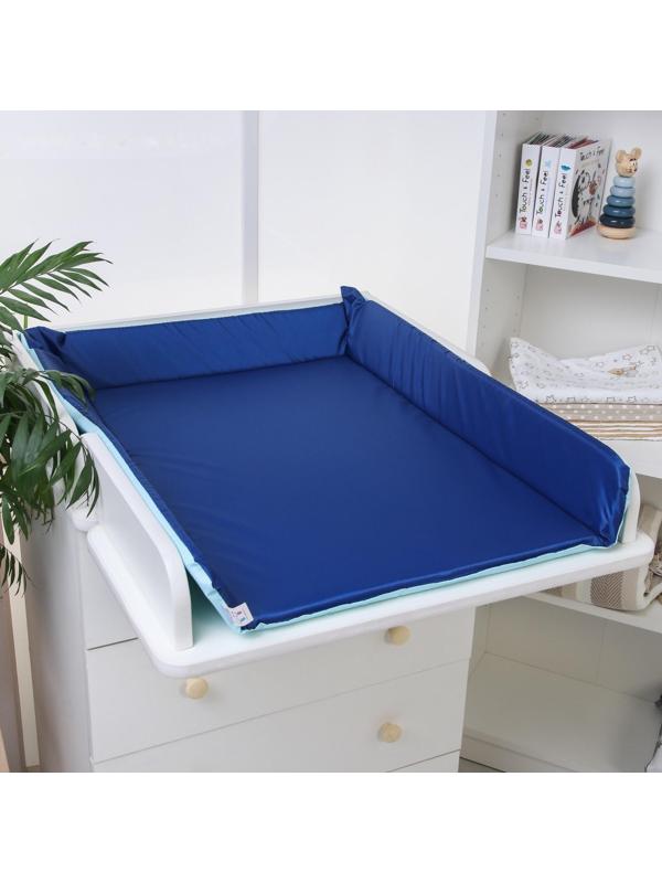 Матрасик для пеленального столика/комода двусторонний со складными бортиками 82х72 см., цвет синий/голубой