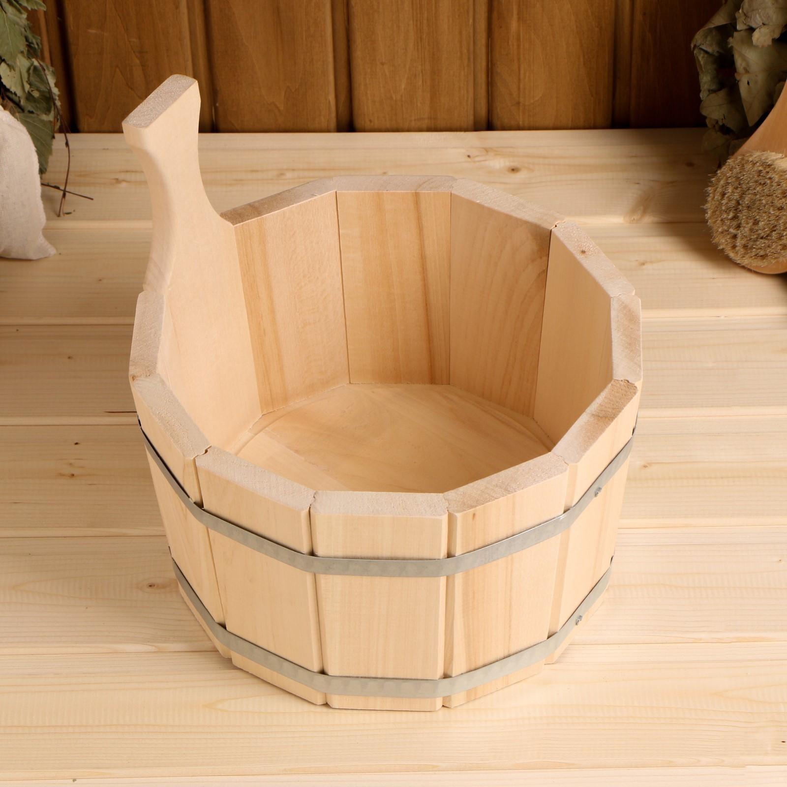 Шайка из липы, 5 л, одноручная, нержавеющий обруч, 