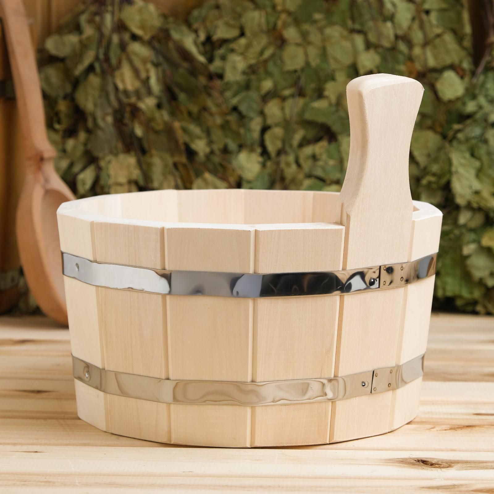 Шайка из липы, 5 л, одноручная, нержавеющий обруч, 