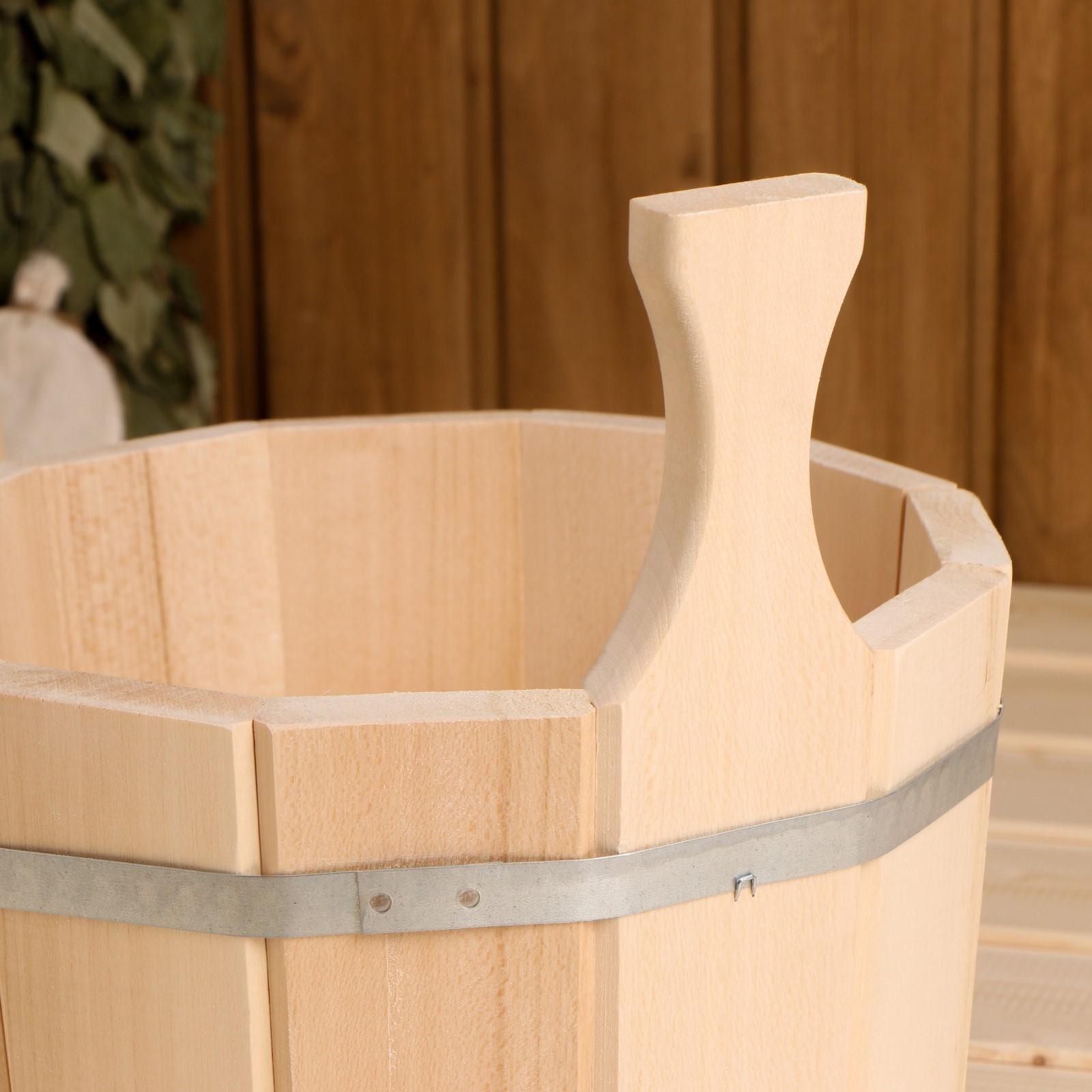 Шайка из липы, 5 л, одноручная, нержавеющий обруч, 