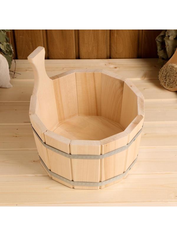 Шайка из липы, 5 л, одноручная, нержавеющий обруч, 