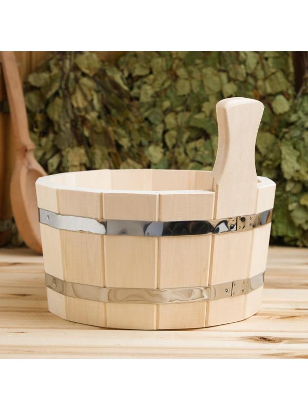 Шайка из липы, 5 л, одноручная, нержавеющий обруч, 