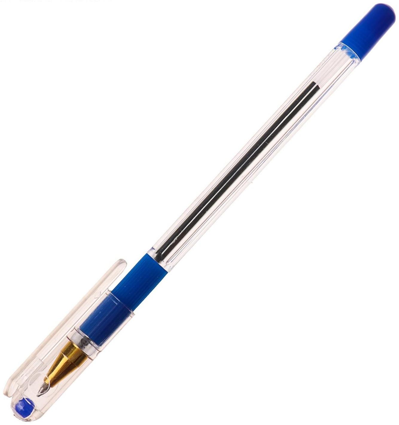 Ручка шариковая 0.5 мм, стержень синий, корпус прозрачный с резиновым держателем