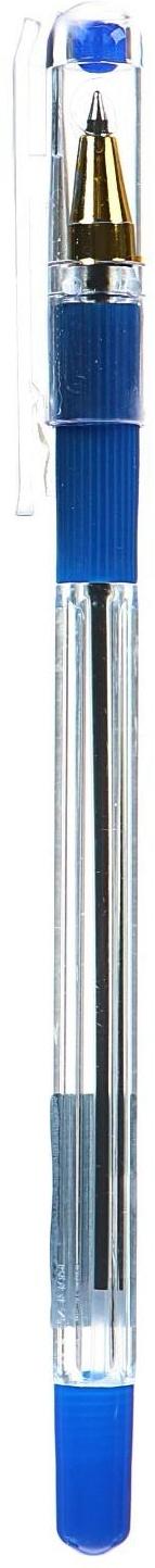 Ручка шариковая 0.5 мм, стержень синий, корпус прозрачный с резиновым держателем
