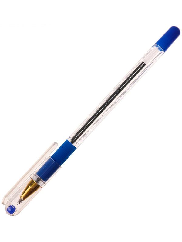 Ручка шариковая 0.5 мм, стержень синий, корпус прозрачный с резиновым держателем
