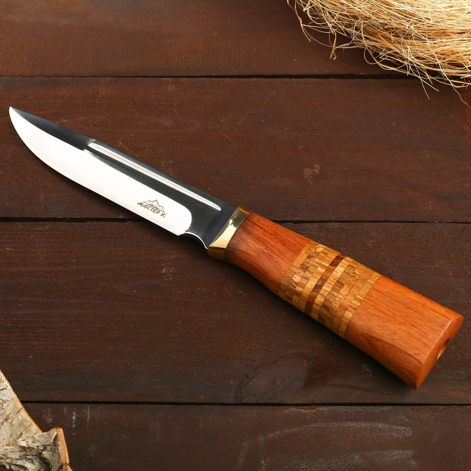 Нож охотничий Мастер К, лезвие 12,5 см, в чехле, деревянная рукоять с пробковой вставкой