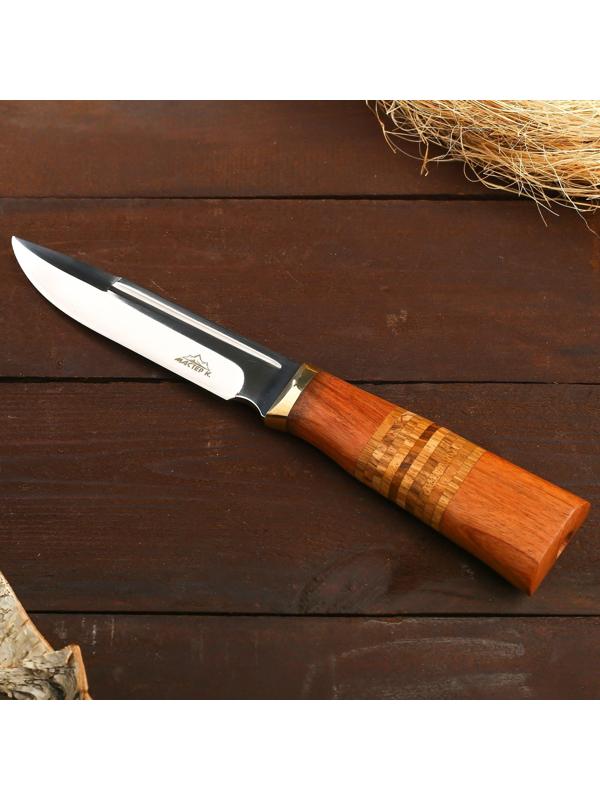 Нож охотничий Мастер К, лезвие 12,5 см, в чехле, деревянная рукоять с пробковой вставкой