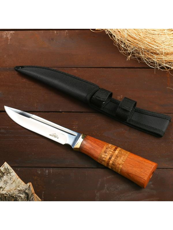 Нож охотничий Мастер К, лезвие 12,5 см, в чехле, деревянная рукоять с пробковой вставкой